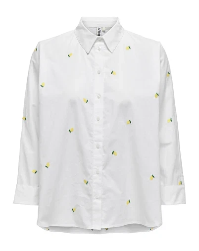 Only - ONLNew Lina Grace Emb Skjorte - Bright White/Lemon